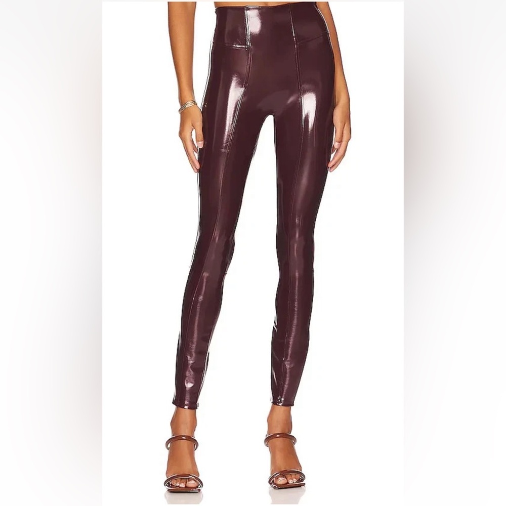 NWT SPANX Faux Patent Leather Maroon Leggings Size Small-Petite
